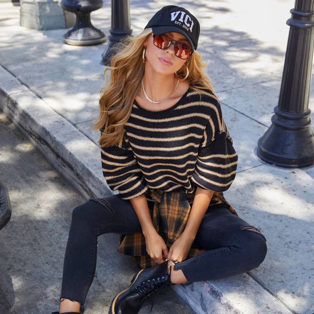 Pippa black & tan striped sweater